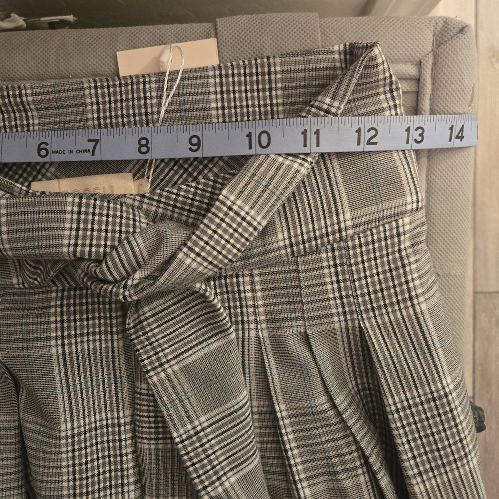 Gray Plaid Wide Leg Pants Tie Front High Rise Trousers Size: 0 - Picture 7 of 10